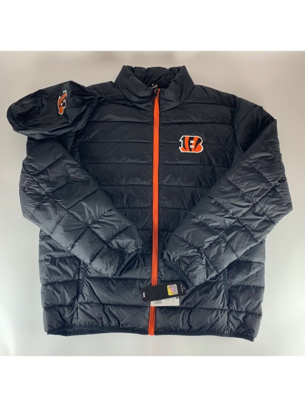 Cincinnati Bengals NFL Team Apparel Black Full Zip Packable Puffer Jacket XL New